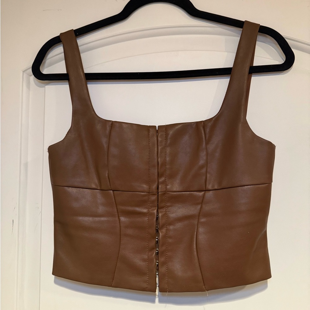 Edikted Brown Faux Leather Crop Top - Picture 2 of 4